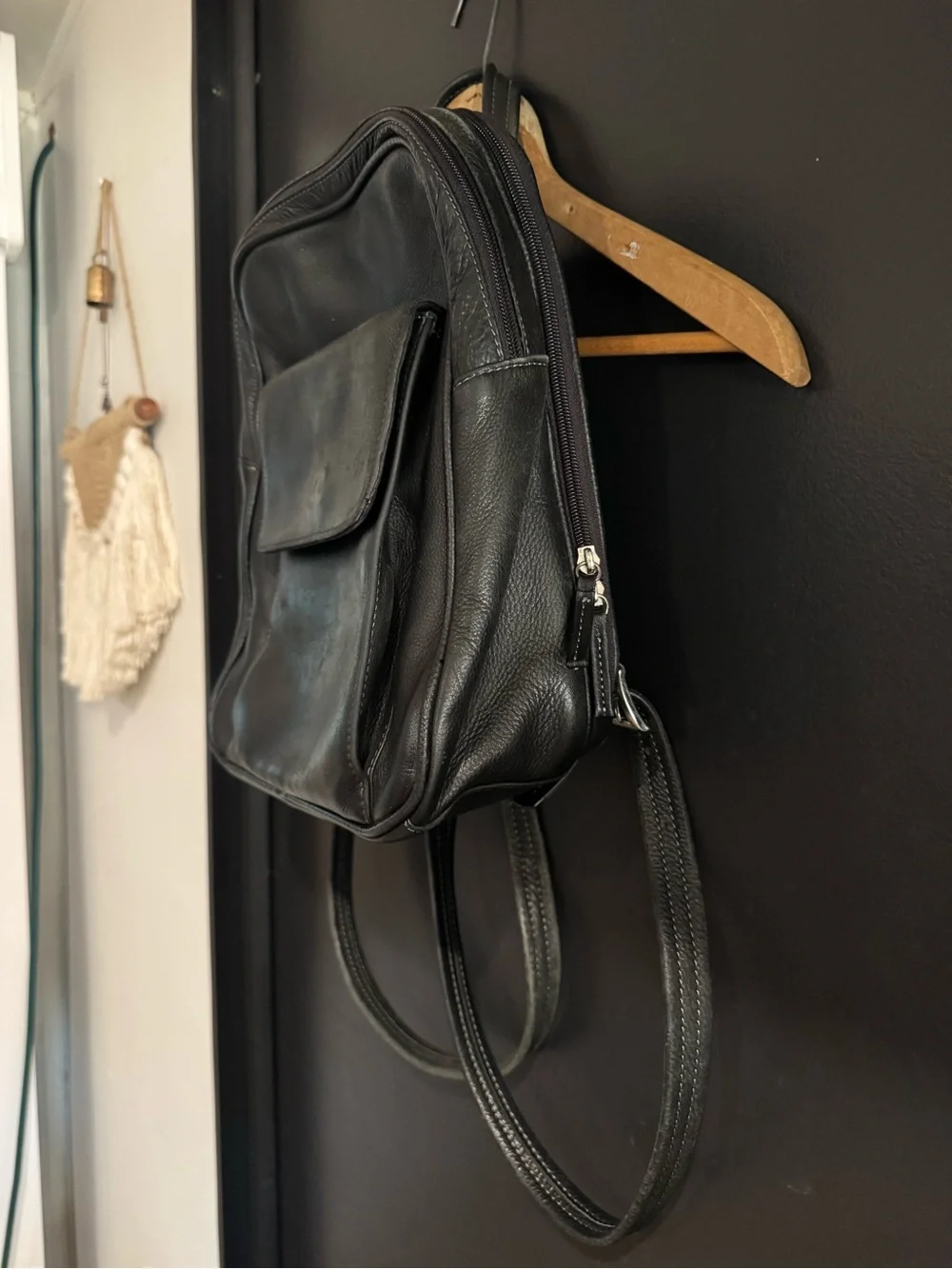 Vintage Y2K Minimalist Black Leather Travel Mini Backpack